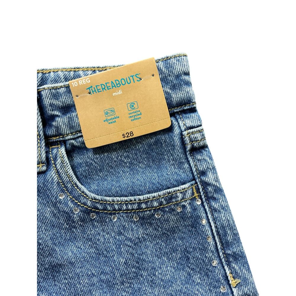 Thereabouts Girls' Rhinestone Embellished Denim Midi Shorts, Size 10 - Picture 3 of 5